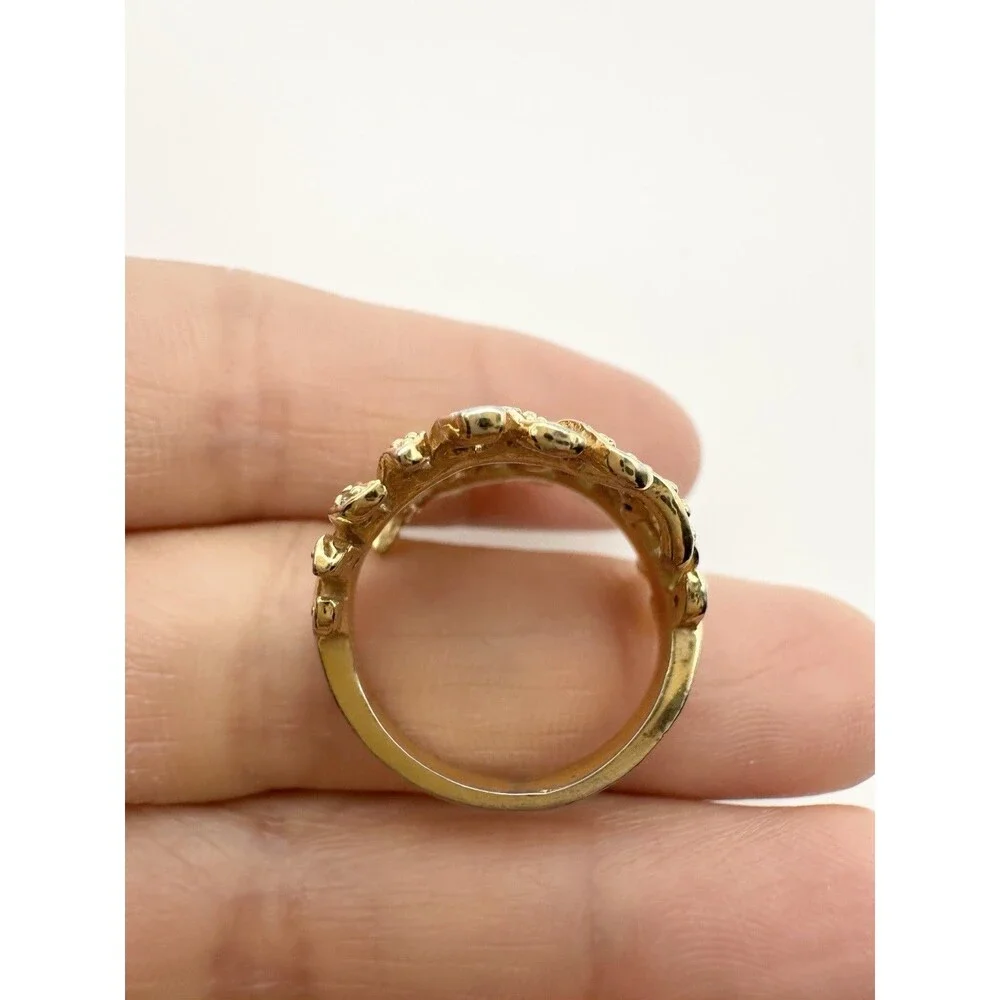Wrap Around Pave Set Feather Ring Gold Plated Size 6.5